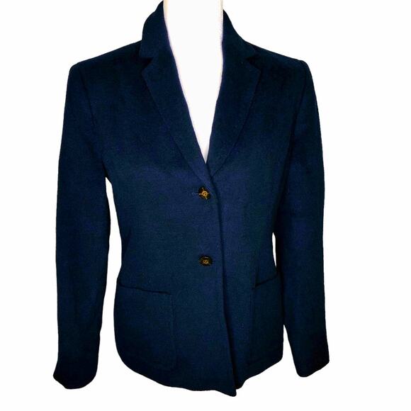 Rena Rowan Navy Blue Wool Blend Button Front Collared Blazer 4 NWT - Picture 1 of 9